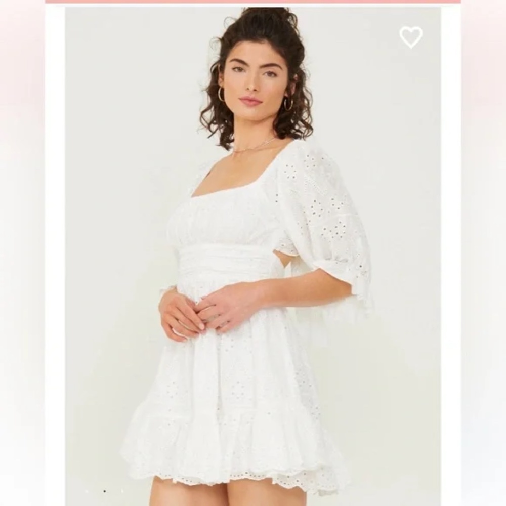 NWT Altar'd State Phoebe Eyelet Tie Back Ruffle Dress White Size M